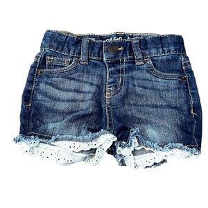 Cat & Jack Baby Girl Denim Shorts-Size 18 Months-Blue Denim, White Lace Trim